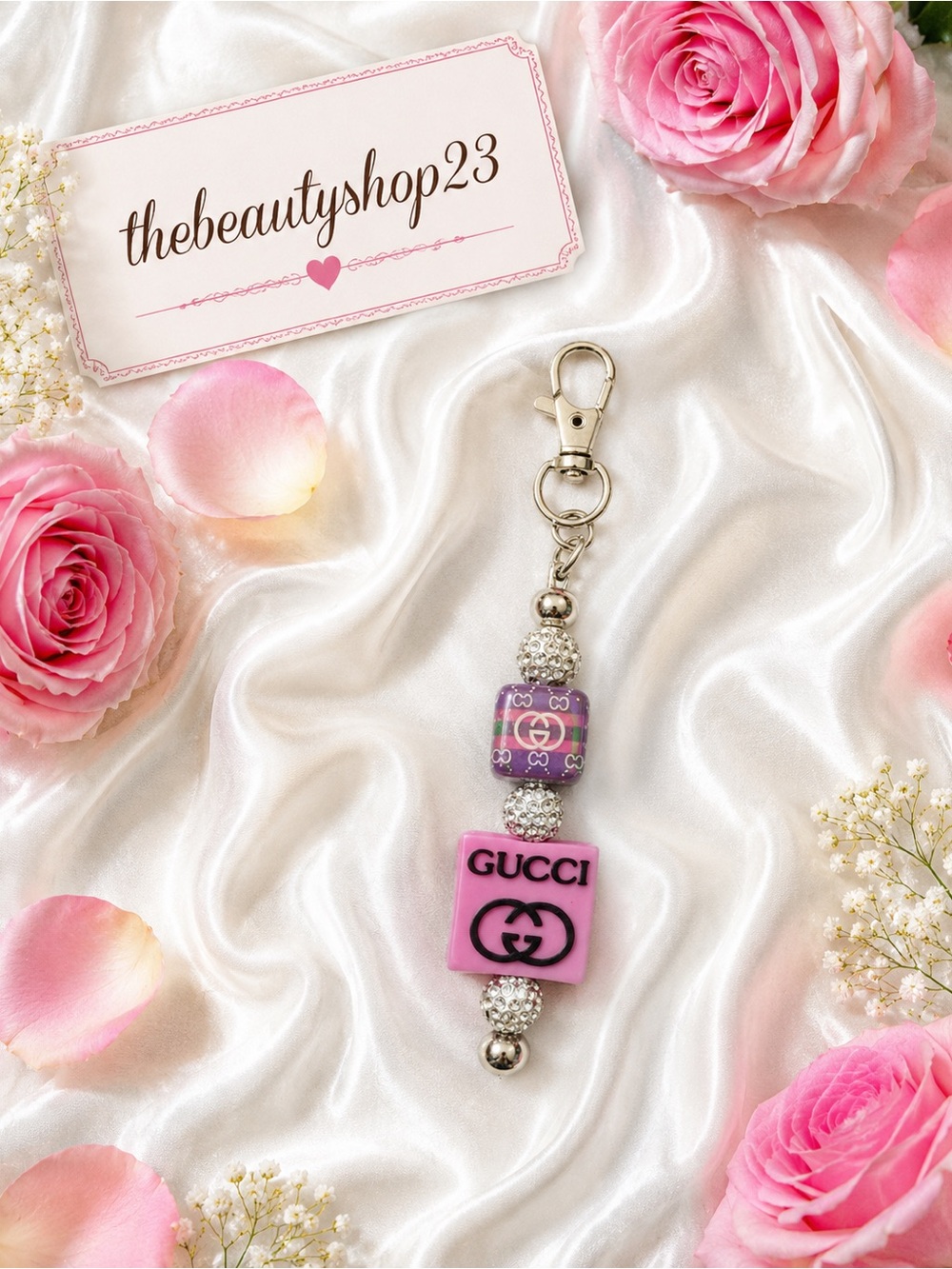 Handmade G G Pink & Purple Boujee Bag Charm